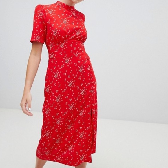 red tea dress midi